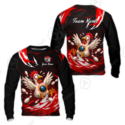 Customized Bowling Shirt, Crazy Chicken, Personalized Polo Shirt For Players With Name & Team Name