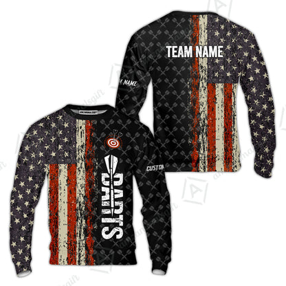 Customized American Flag Darts Polo Shirt, Darts Grunge Style Team Jersey Polo Shirt, Perfect Outfit for Darts Players