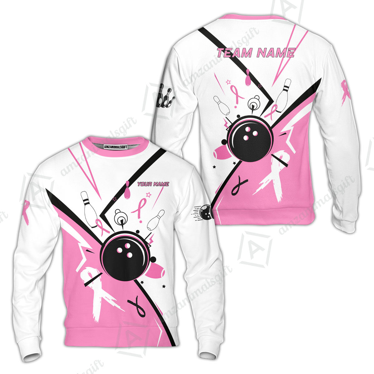 Custom Bowling Team Uniform Jerseys Pink and White sportswear with Ribbon, Bowling Shirt Personalized Name And Team Name
