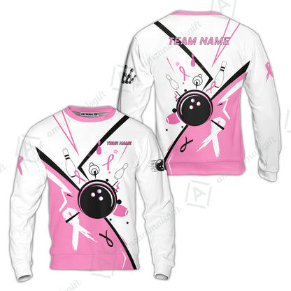 Custom Bowling Team Uniform Jerseys Pink and White sportswear with Ribbon, Bowling Shirt Personalized Name And Team Name