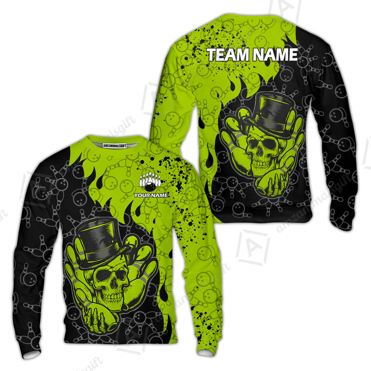Custom Bowling Team Shirt – Skull Bowling Pattern Multicolor Personalized Jersey Bowling Uniform For League Players