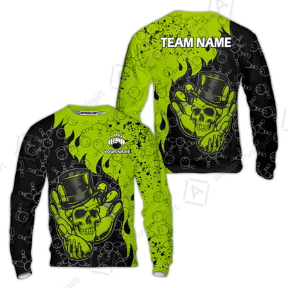 Custom Bowling Team Shirt – Skull Bowling Pattern Multicolor Personalized Jersey Bowling Uniform For League Players