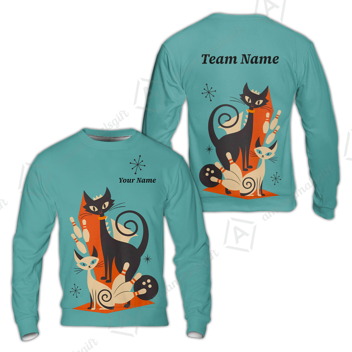 Custom Bowling Jersey Polo Shirt, Retro Cats, Custom Bowling Jersey Team Shirt For Players With Name & Team Name