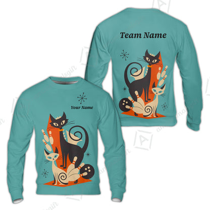 Custom Bowling Jersey Polo Shirt, Retro Cats, Custom Bowling Jersey Team Shirt For Players With Name & Team Name