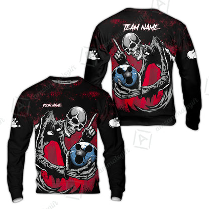 Customized Bowling Team Men Polo Shirt , Horrified Skull Bowling Ball Halloween Style Uniform Shirt, Jersey For Bowlers