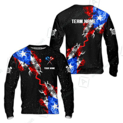 Customized American Flag Darts Stand Collar Quater-Zip, Darts Smoke USA Flag Team Style Jersey Polo Shirt, Outfit for Darts Players