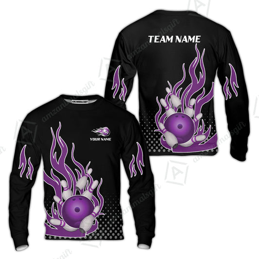 Customized Bowling Team Purple Flame Sweatshirt, Bowling uniforms Bowling Flame Sweatshirt