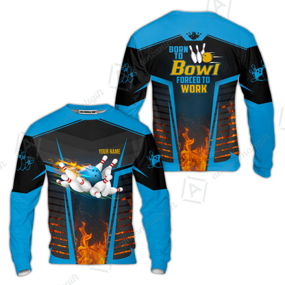 Customized Bowling Jersey, The Blue Bowling Ball Born To Bowl Forced To Work Personalized Name Custom Team Name Logo For Bowling Team