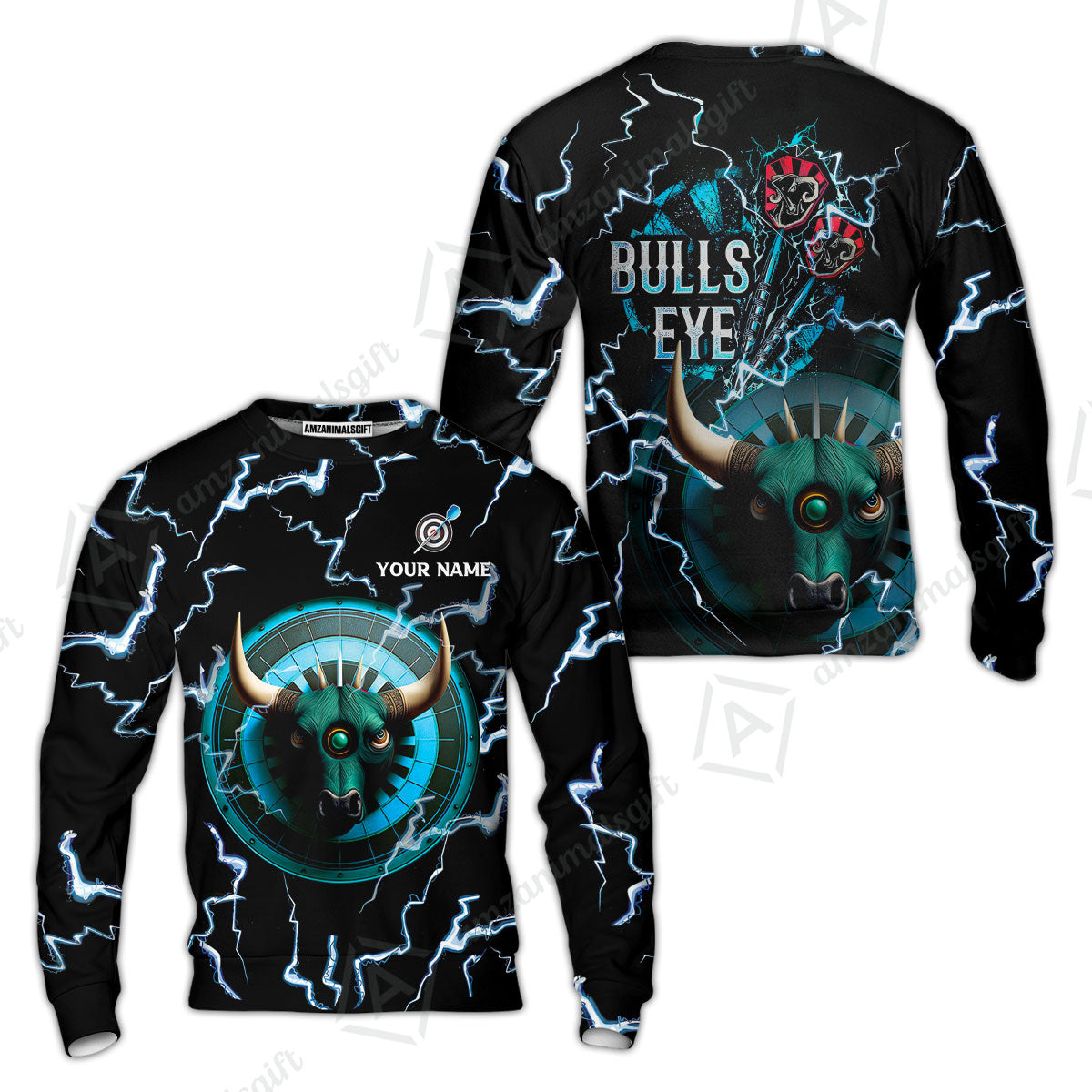 Customized Darts Sweatshirt, Bullseye Dartboard, Personalized Name Darts And Bull Sweatshirt- Perfect Gift For Darts Lovers, Darts Players