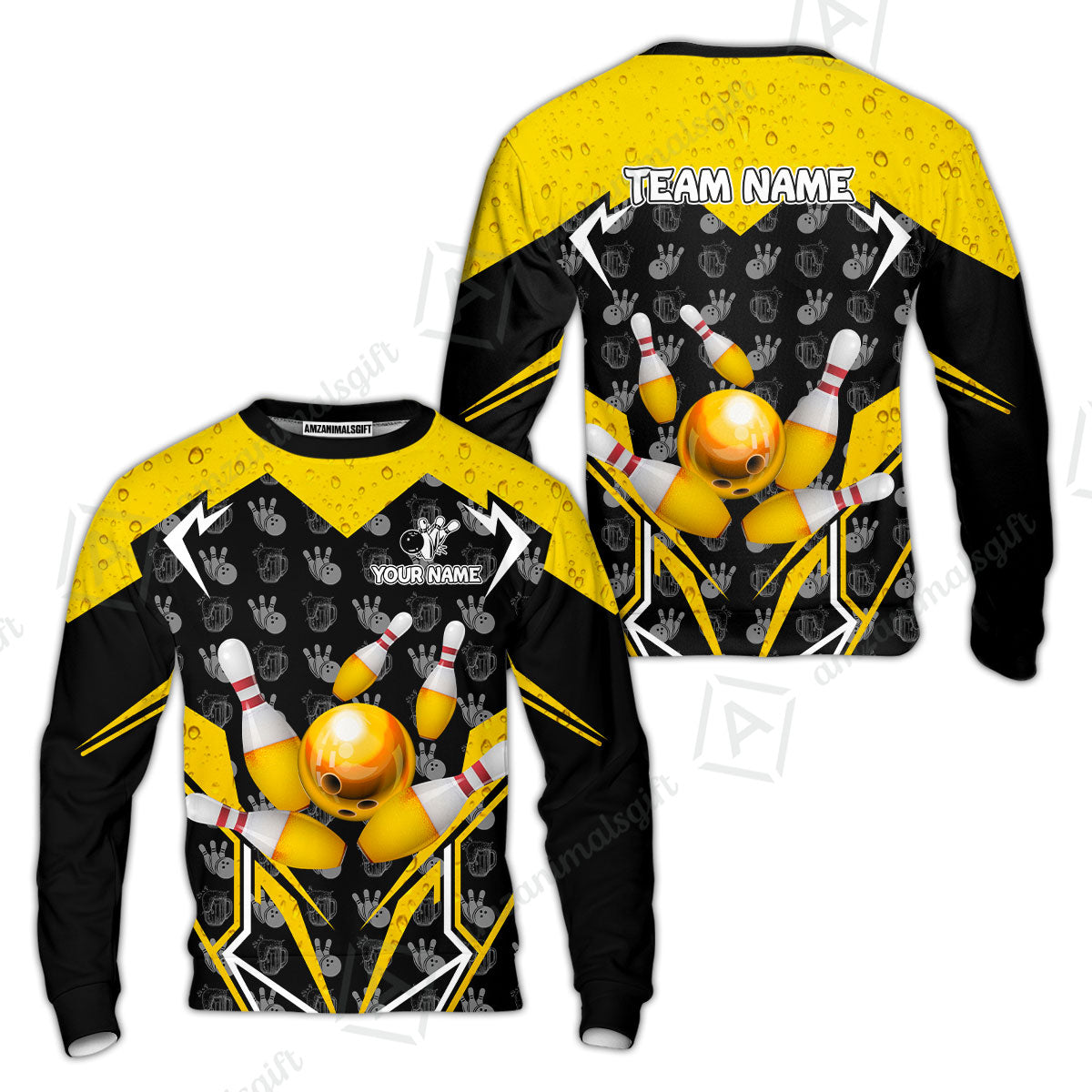 Custom Bowling Team Jersey, Bowling Beer Ball Lightning Strike Polo Quarter-Zip Shirts, Bowling Uniforms Jerseys, Custom Name And Team Name