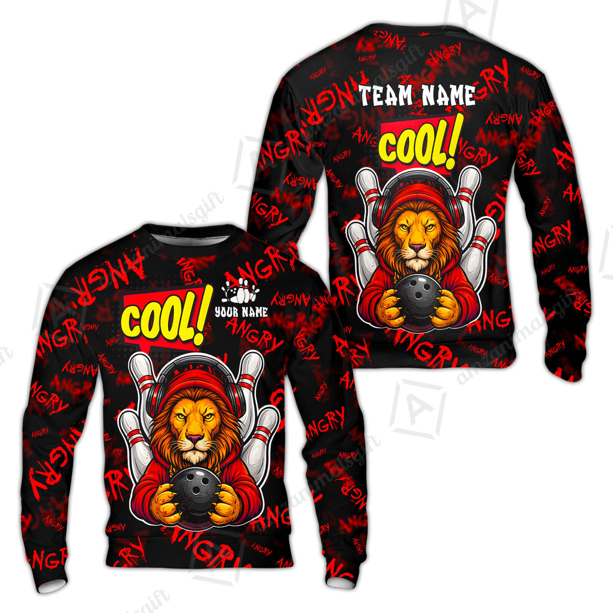 Custom Bowling Jersey Polo Shirt, Cool Lion Holding Ball, Personalize Name and Team Name
