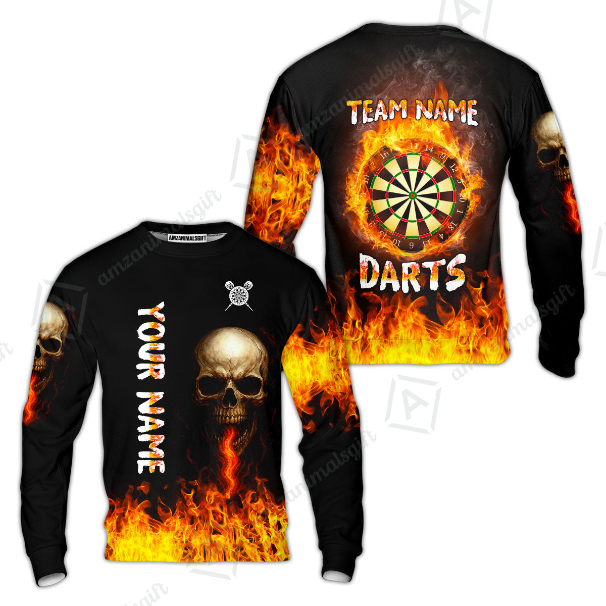Customized Darts Team Polo Jersey, Darts Fire Skull Multi-Flame Dartboard Custom Uniform Team Shirt for Darts Players