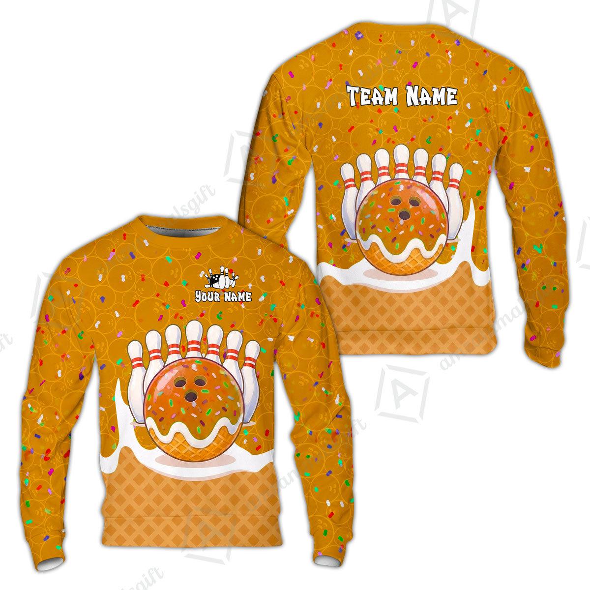Custom Bowling Jersey Polo Shirt, Bowling Sprinkles Ice Cream Cone, Personalized Name & Team Name
