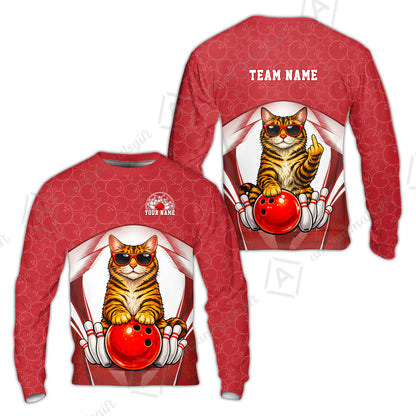 Custom Bowling Polo Shirt, Funny Cat with Sunglasses Bowling Custom Bowling Polo Team Shirt For Players With Name & Team Name