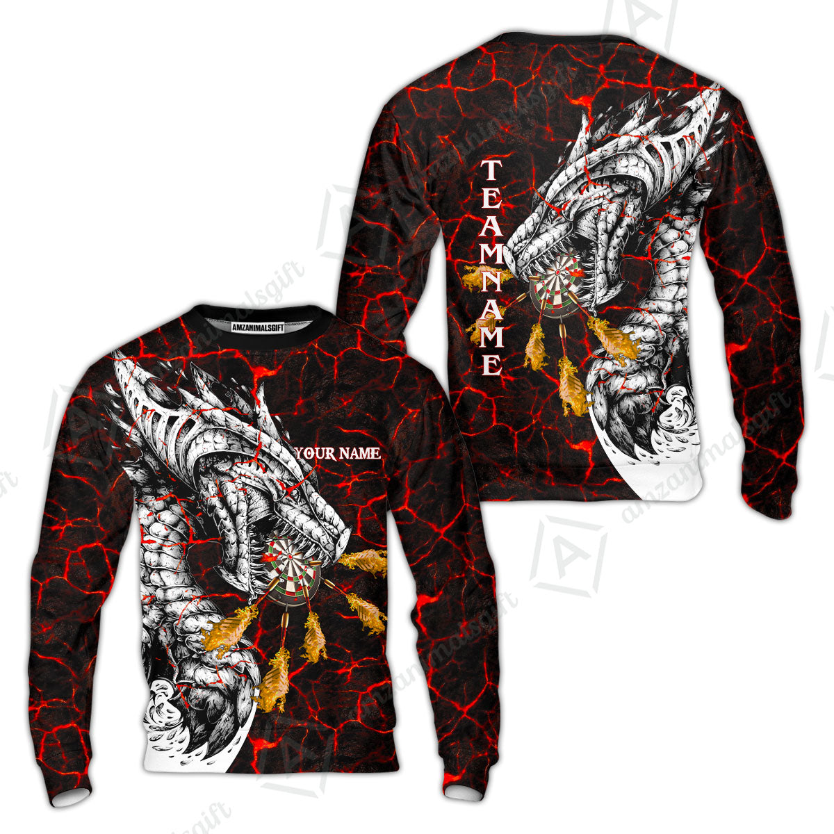 Customized Darts Team Sweatshirt, Darts And Dragon With Magma Personalized Sweatshirt For Darts Players
