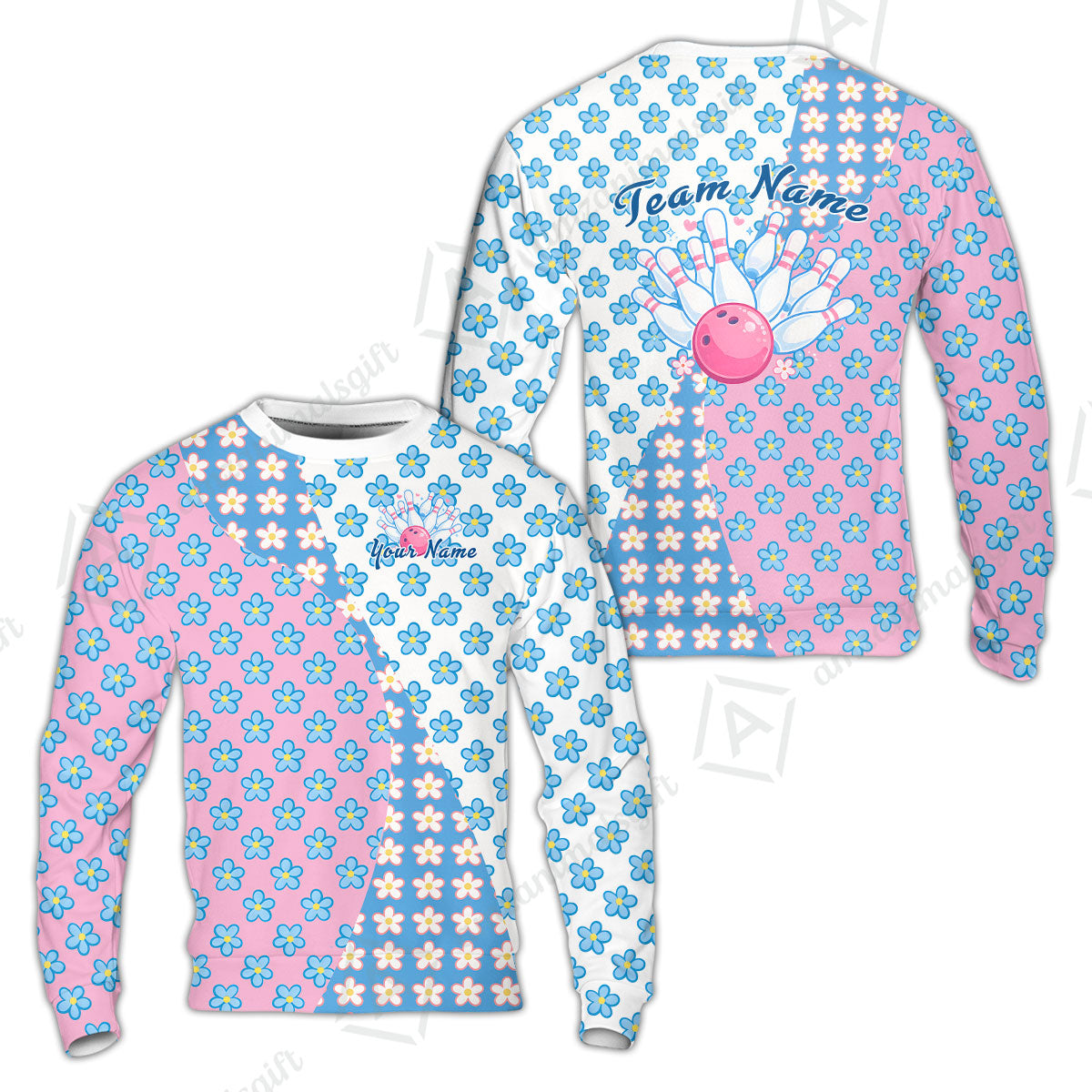 Custom Bowling Jersey Polo Shirt, Pastel Retro Flower Power Bloom, Custom Bowling Jersey Team Shirt For Players With Name and Team Name