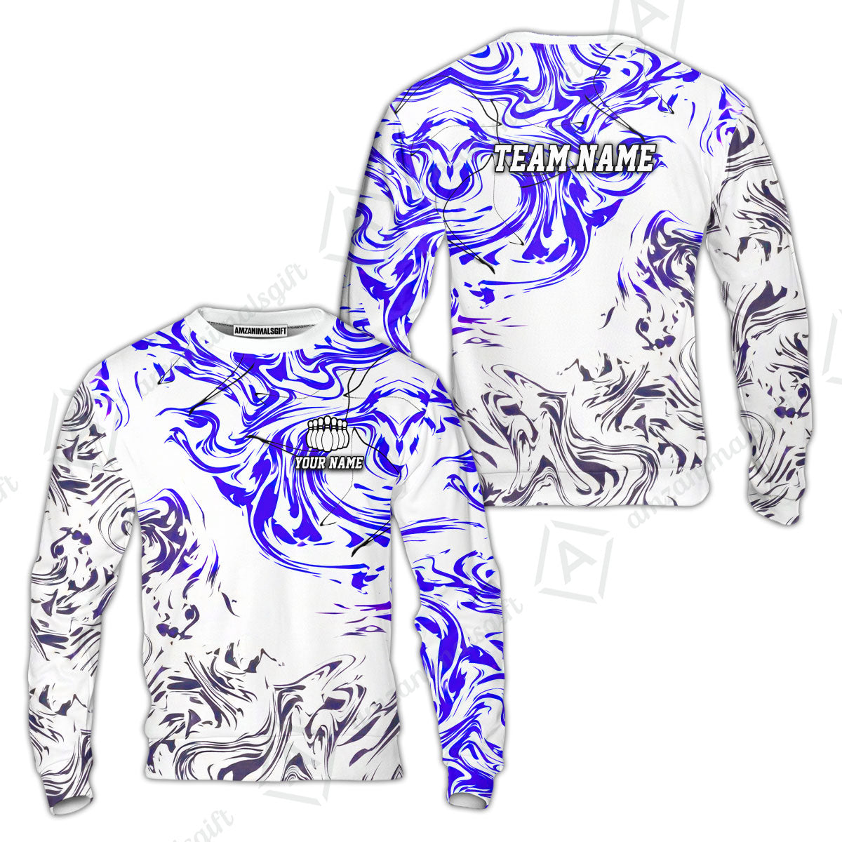 Customized Bowling Unisex Polo Shirt, Velocity Wave Marble Swirl Pattern Bowling, Personalized Name Team Name For Bowlers