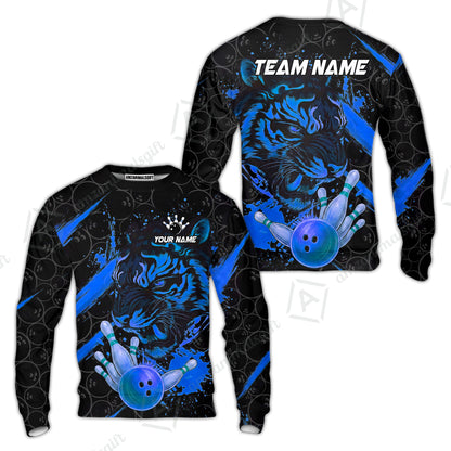 Customized Bowling Unisex Polo Shirt, Tiger Ball Striking Pins, Bowling Uniforms, Personalized Name And Team Name