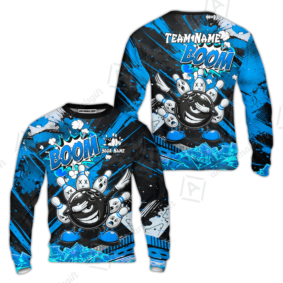 Customized Bowling Unisex Polo Shirt, Boom Bowling Angry Ball Screaming Pins, Personalized Name And Team Name For Bowlers