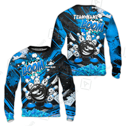 Customized Bowling Unisex Polo Shirt, Boom Bowling Angry Ball Screaming Pins, Personalized Name And Team Name For Bowlers