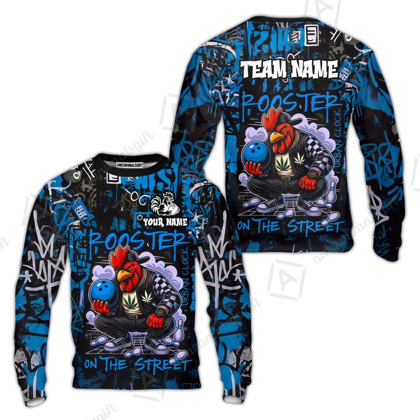 Customized Bowling Unisex Polo Shirt, Urban Streetwear Chicken Bowling Rooster On The Street, Personalized Name Team Name