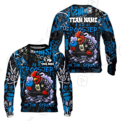 Customized Bowling Unisex Polo Shirt, Urban Streetwear Chicken Bowling Rooster On The Street, Personalized Name Team Name