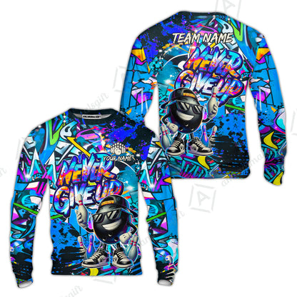Customized Bowling Unisex Polo Shirt, Graffiti Bowling Funny Never Give Up Bowling Uniform, Personalized Name And Team Name