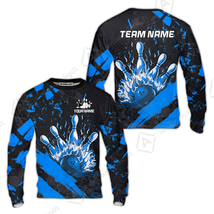 Customized Bowling Unisex Polo Shirt, Bowling And Pins Grunge Flame, Bowling Uniform - Personalized Name And Team Name