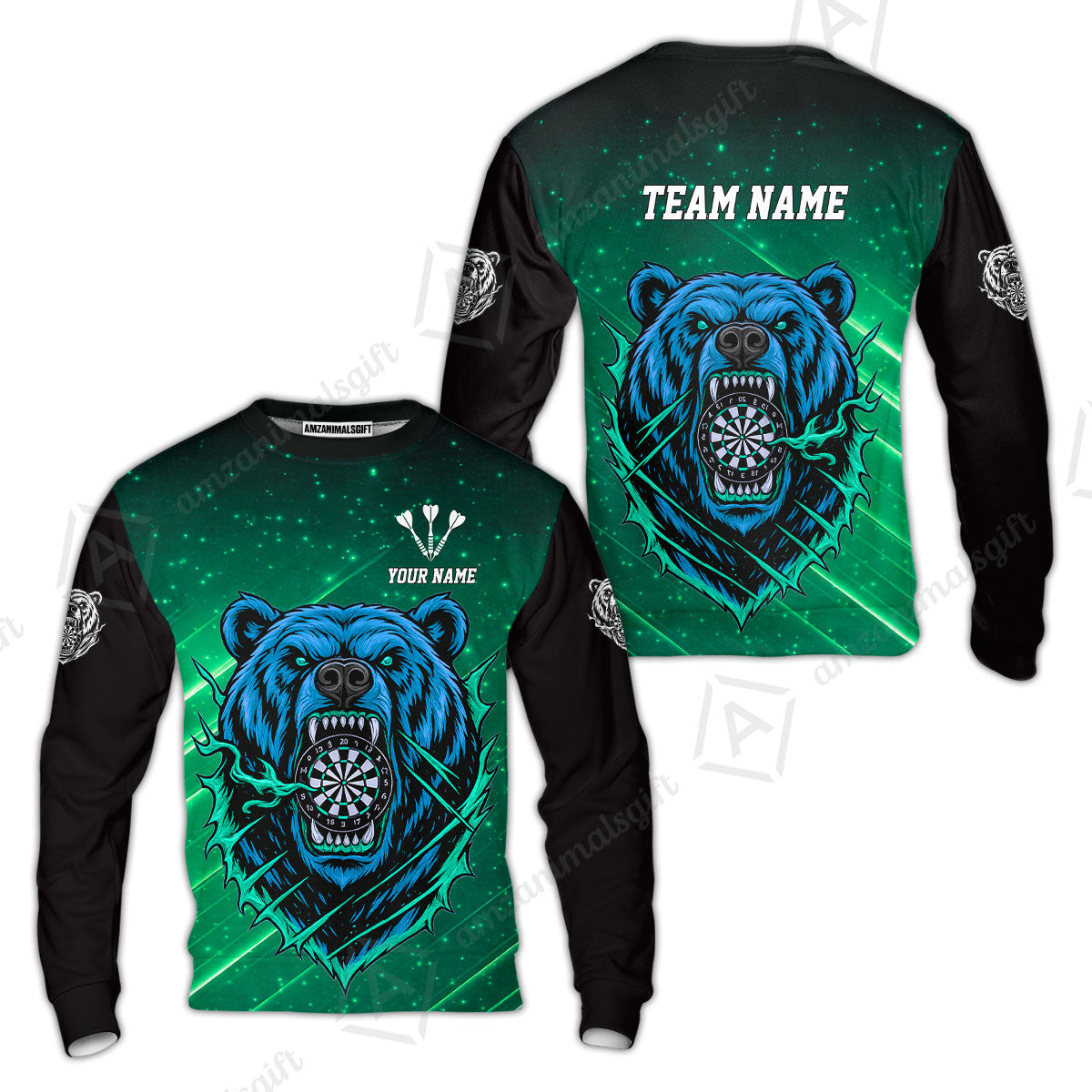 Customized Darts Team Uniform Shirt, Personalized Furious Bear Darts Collar Quarter-Zip Shirt with Name & Team Name