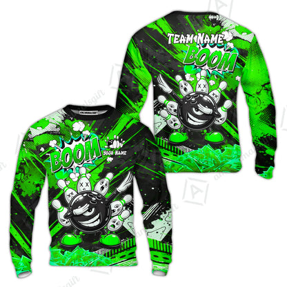 Customized Bowling Unisex Polo Shirt, Boom Bowling Angry Ball Screaming Pins, Personalized Name And Team Name For Bowlers