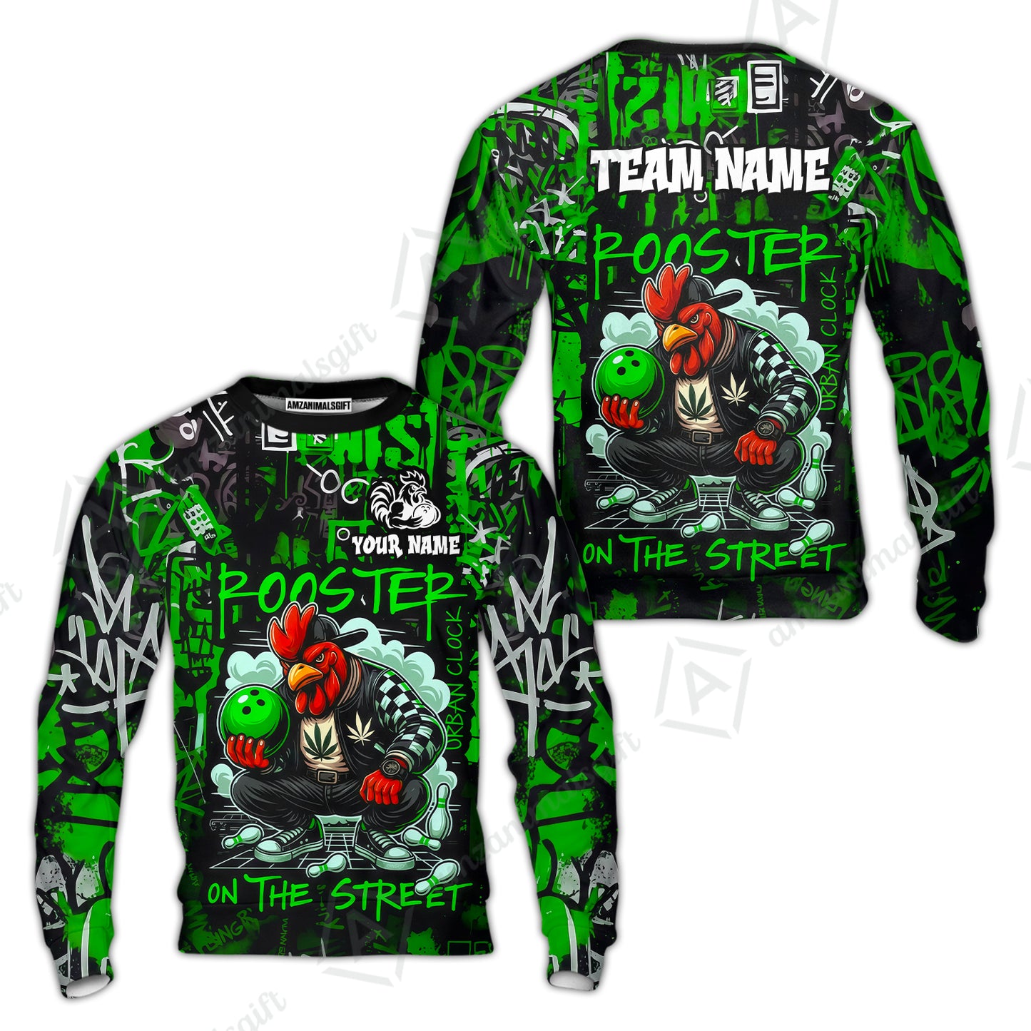 Customized Bowling Unisex Polo Shirt, Urban Streetwear Chicken Bowling Rooster On The Street, Personalized Name Team Name