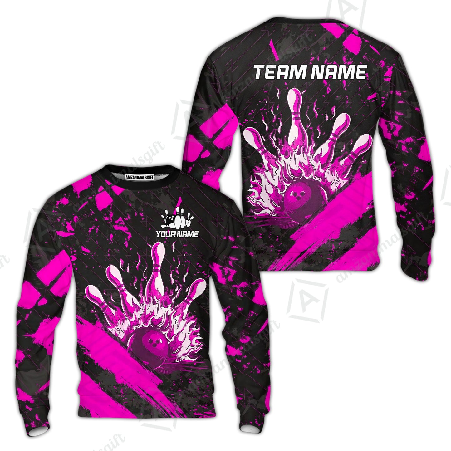 Customized Bowling Unisex Polo Shirt, Bowling And Pins Grunge Flame, Bowling Uniform - Personalized Name And Team Name