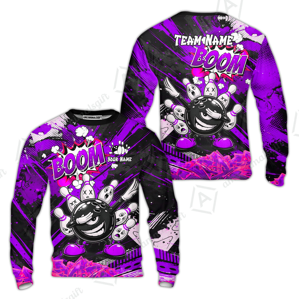 Customized Bowling Unisex Polo Shirt, Boom Bowling Angry Ball Screaming Pins, Personalized Name And Team Name For Bowlers