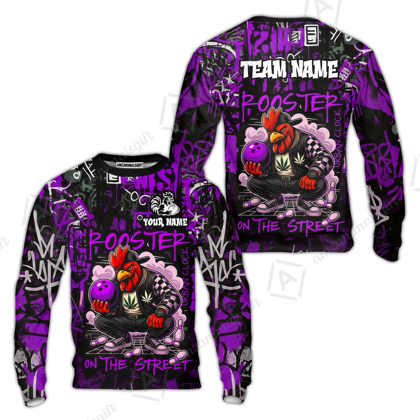 Customized Bowling Unisex Polo Shirt, Urban Streetwear Chicken Bowling Rooster On The Street, Personalized Name Team Name