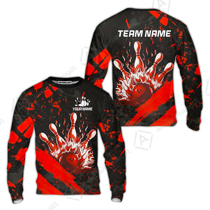 Customized Bowling Unisex Polo Shirt, Bowling And Pins Grunge Flame, Bowling Uniform - Personalized Name And Team Name