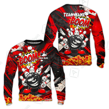 Customized Bowling Unisex Polo Shirt, Boom Bowling Angry Ball Screaming Pins, Personalized Name And Team Name For Bowlers