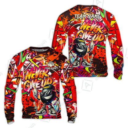 Customized Bowling Unisex Polo Shirt, Graffiti Bowling Funny Never Give Up Bowling Uniform, Personalized Name And Team Name