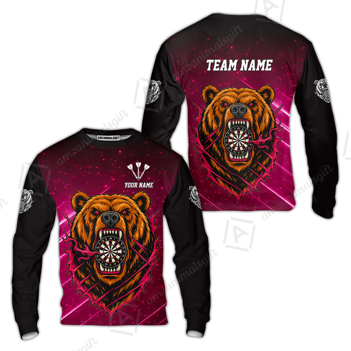 Customized Darts Team Uniform Shirt, Personalized Furious Bear Darts Collar Quarter-Zip Shirt with Name & Team Name