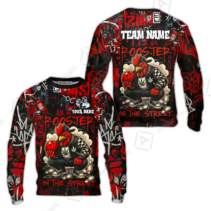 Customized Bowling Unisex Polo Shirt, Urban Streetwear Chicken Bowling Rooster On The Street, Personalized Name Team Name