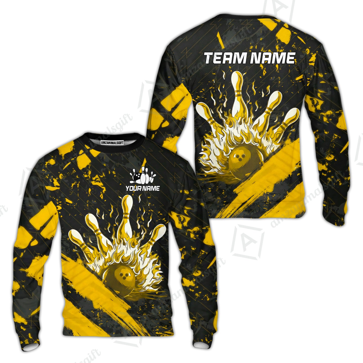 Customized Bowling Unisex Polo Shirt, Bowling And Pins Grunge Flame, Bowling Uniform - Personalized Name And Team Name