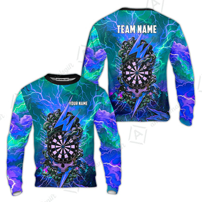 Custom Darts Team Jersey, Personalized Lightning Skull Dart Polo Shirt For Players With Name & Team Name