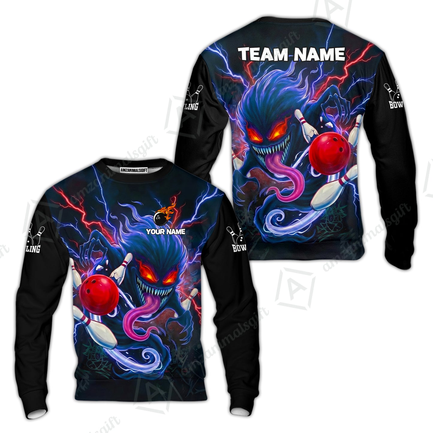 Customized Bowling Jerseys Polo Shirt, Evil Bowling Monster-Dark Bowling Spirit, Uniform Bowling - Personalized Name And Team Name