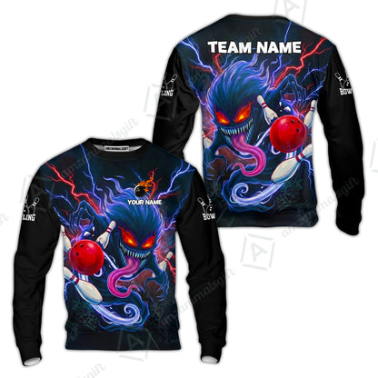 Customized Bowling Jerseys Polo Shirt, Evil Bowling Monster-Dark Bowling Spirit, Uniform Bowling - Personalized Name And Team Name