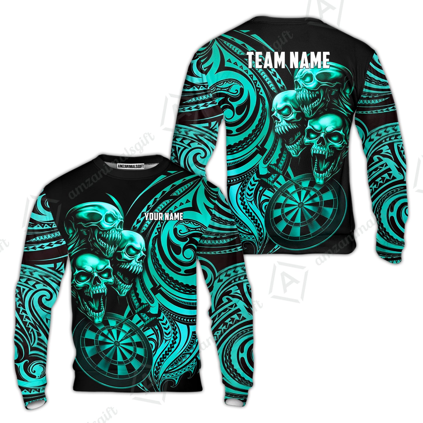 Custom Darts Team Jersey, Personalized Neon Skull Jersey Shirt For Players With Name & Team Name