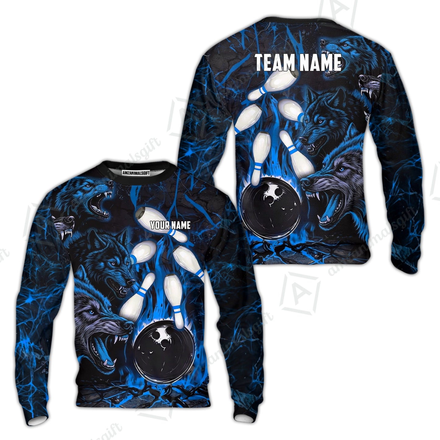 Custom Bowling Jersey Polo Shirt, Fierce Flame Wolf Mascot, Custom Bowling Jersey Team Shirt For Players With Name & Team Name