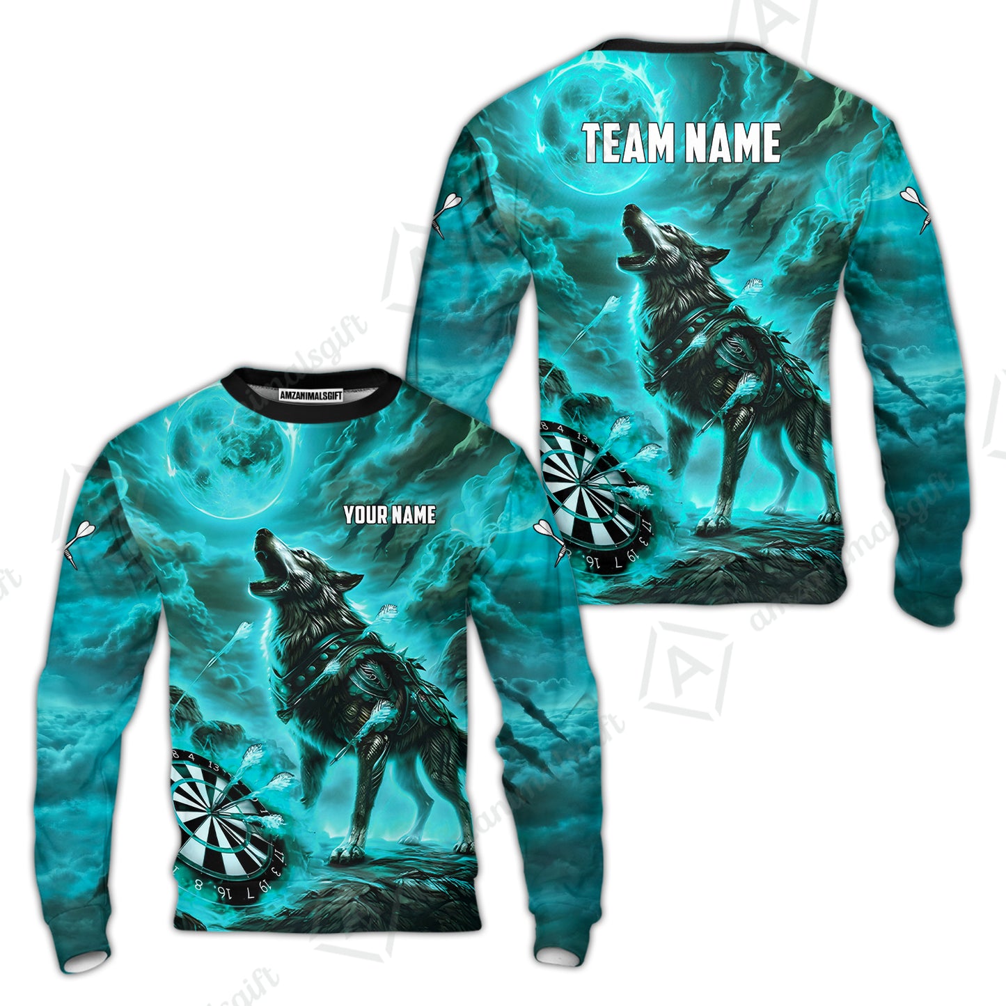 Custom Darts Team Jersey, Personalized Flaming Wolf Jersey Shirt For Players With Name & Team Name