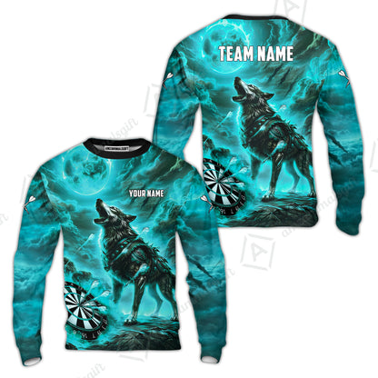Custom Darts Team Jersey, Personalized Flaming Wolf Jersey Shirt For Players With Name & Team Name