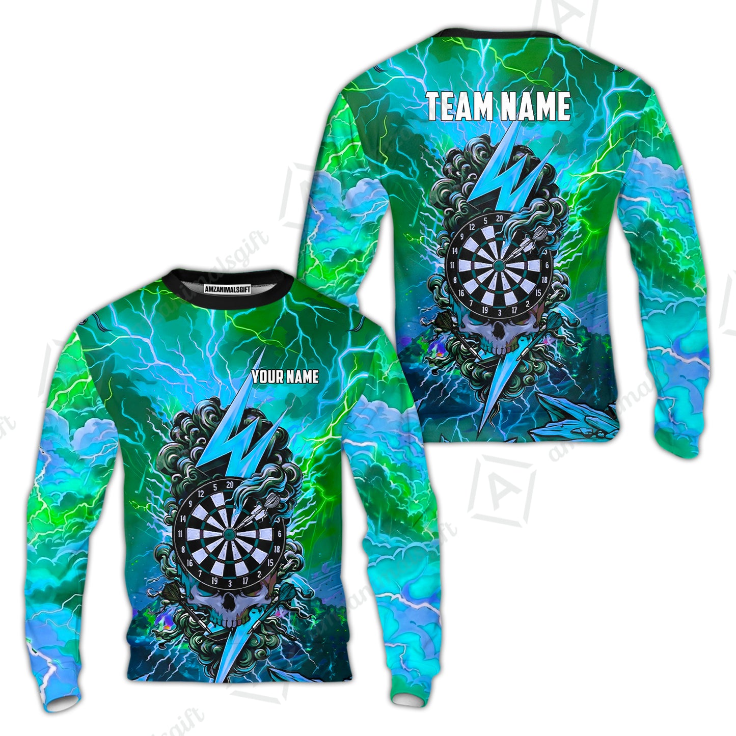 Custom Darts Team Jersey, Personalized Lightning Skull Dart Polo Shirt For Players With Name & Team Name