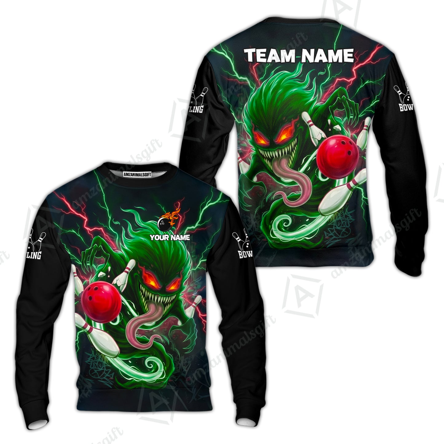 Customized Bowling Jerseys Polo Shirt, Evil Bowling Monster-Dark Bowling Spirit, Uniform Bowling - Personalized Name And Team Name