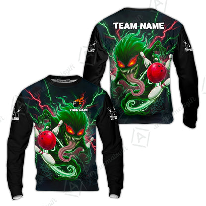 Customized Bowling Jerseys Polo Shirt, Evil Bowling Monster-Dark Bowling Spirit, Uniform Bowling - Personalized Name And Team Name